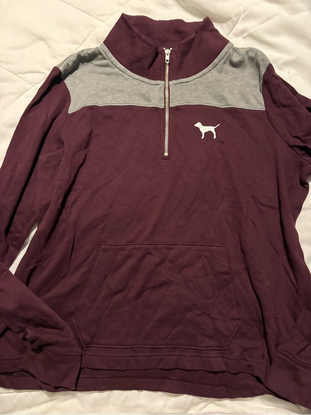 PINK Victoria's Secret Plum and Gray Half-Zip Pullover